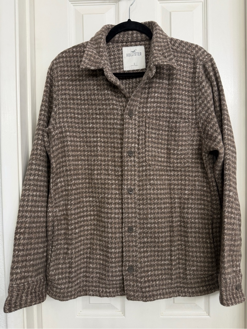 Hollister Men's Brown Houndstooth Shirt Jacket Wool Blend Unisex Size S